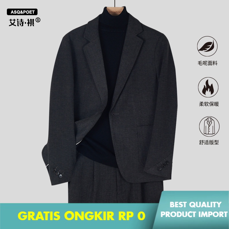Jas Pria Setelan Jas Pria Pria      Korea Tren  Kasual Bisnis  Wol Hangat Suit Impor