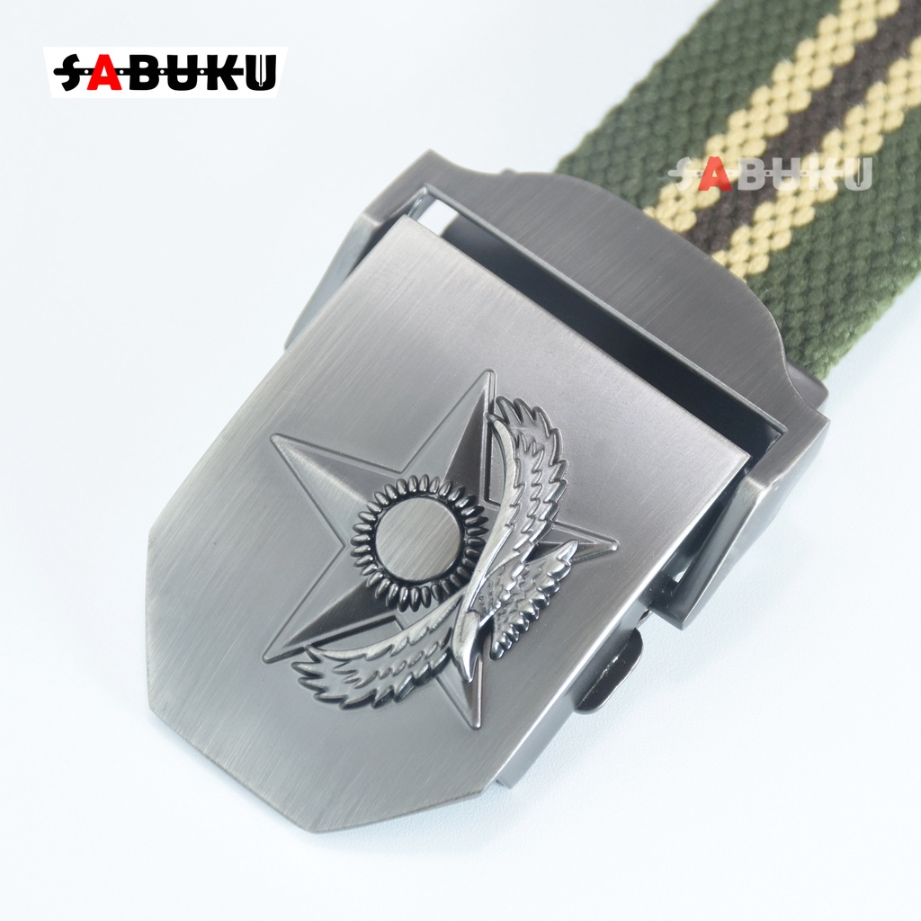 [S&amp;K] Ikat Pinggang Gesper Kanvas Sabuk Pria Kepala Besi Tactical Model Jepit Fashion Men Belt-SK156