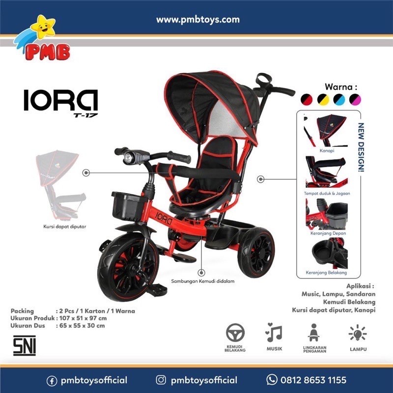 Sepeda Anak Tricycle IORA T17 PMB TOYS Roda Tiga Garansi Original SNI COD-4