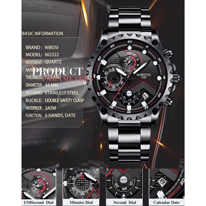 FASHION PRIA JAM TANGAN PRIA NIBOSI JAM TANGAN CHRONOGRAPH PRIA - 2322