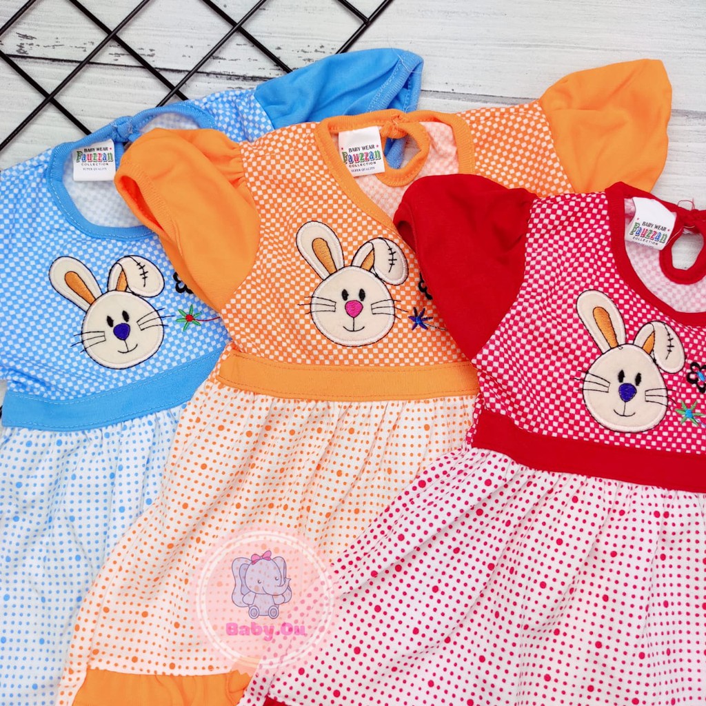 Dress Bayi Perempuan Motif Bunny / Baju Bayi Perempuan  Merk Rifky / Baby.ou