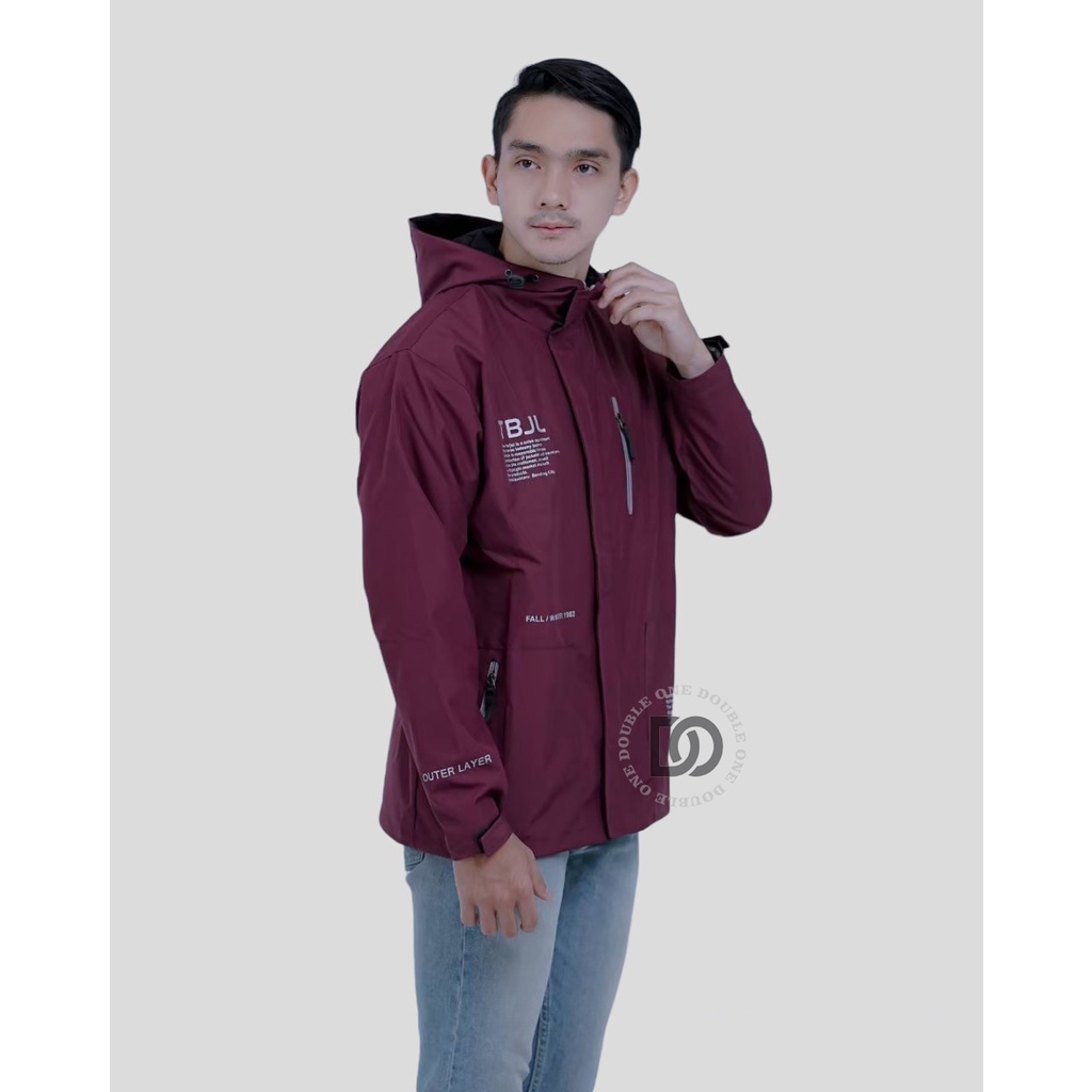 DOUBLE ONE - Jaket Pria Outdoor Taslan Original THE BOJIEL / Jaket Waterproof / Jaket Hoodie Parasut Pria / Jaket Hoodie Anti Air Maroon