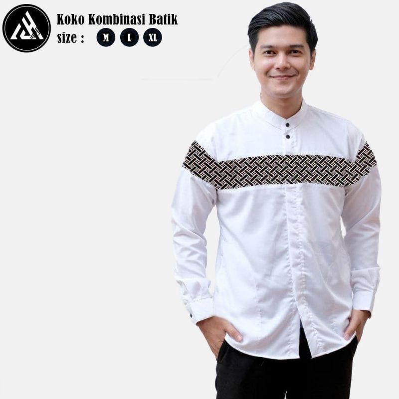 BAJU KOKO PRIA LENGAN PANJANG BAJU KOKO DEWASA PUTIH POLOS KOMBINASI BAJU MUSLIM HADROH TAQWA ELRUMI EL RUMI TOYOBO PREMIUM TERBARU-Kobata