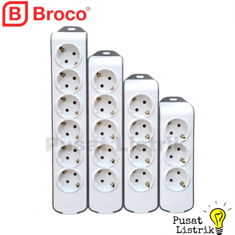 Stop Kontak 3-6 Lubang Tanpa Indikator Broco Tipe Slanting OB Stop Kontak 3-6Lubang Biasa Stop Kontak Outbow Broco Model Miring