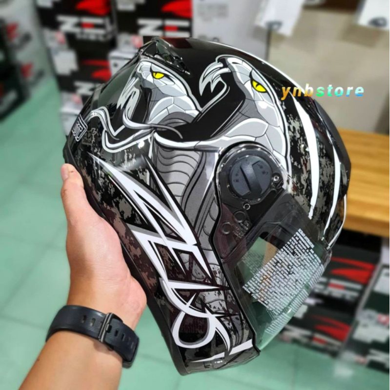 Helm Zeus ZS811 Al48 Ular Cobra Black White Putih Terbaru | Zeus zs-811 Ular Cobra Fullface Original