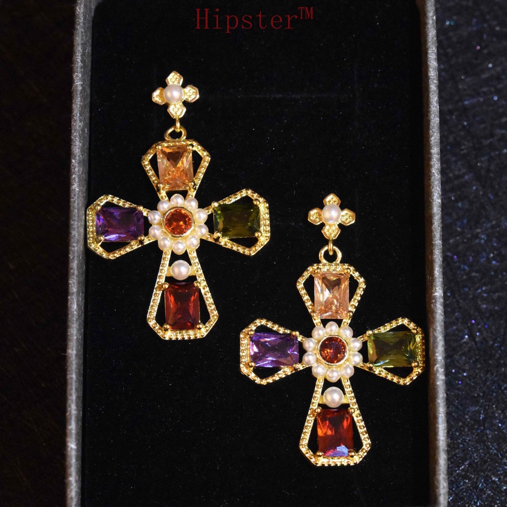 New Fashion Personalized Color Diamond Cross Stud Earrings