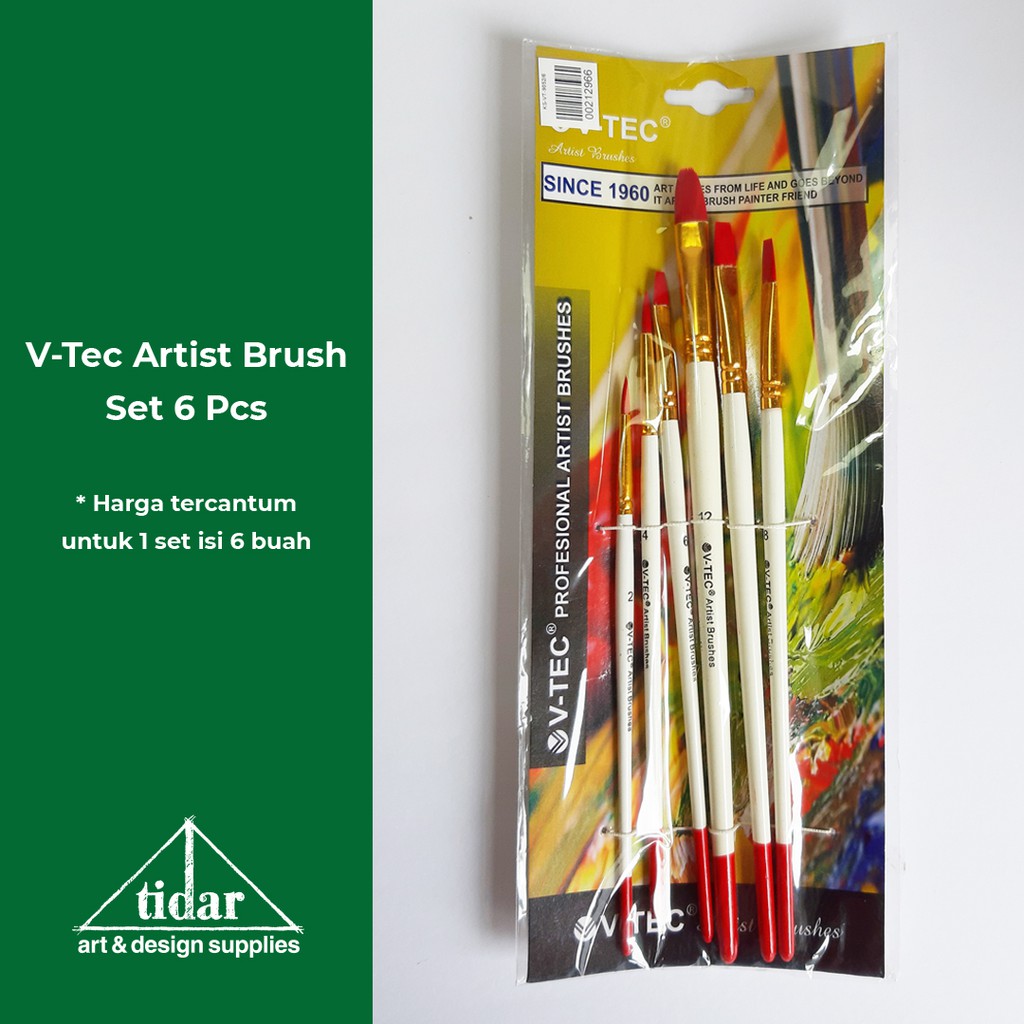 V-Tec Artis Brush 9052 6 Pcs / Kuas Lukis Vtec Filbert - Flat - Round