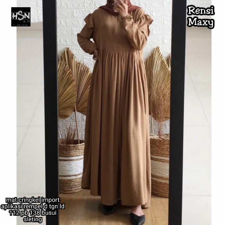 Rensi Gamis Crinkle Adem Nyaman LD 112 cm Baju Muslim Polos Wanita Rampel Cantik Homedres Pengajian Ibu