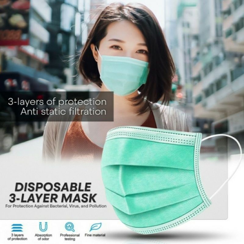 MASKER EARLOOP ONE CARE 3 PLY HIJAU TOSCA DISPOSABLE FACE MASK ISI 50 PCS