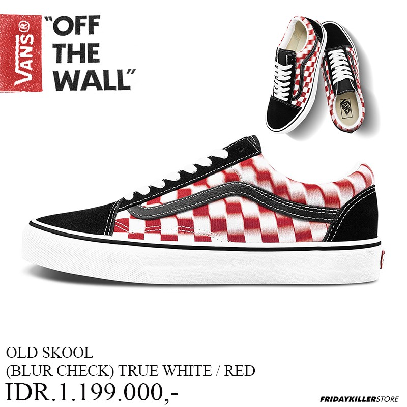 SEPATU VANS OFF THE WALL | OLD SKOOL (BLUR CHECK) TRUE WHITE / RED