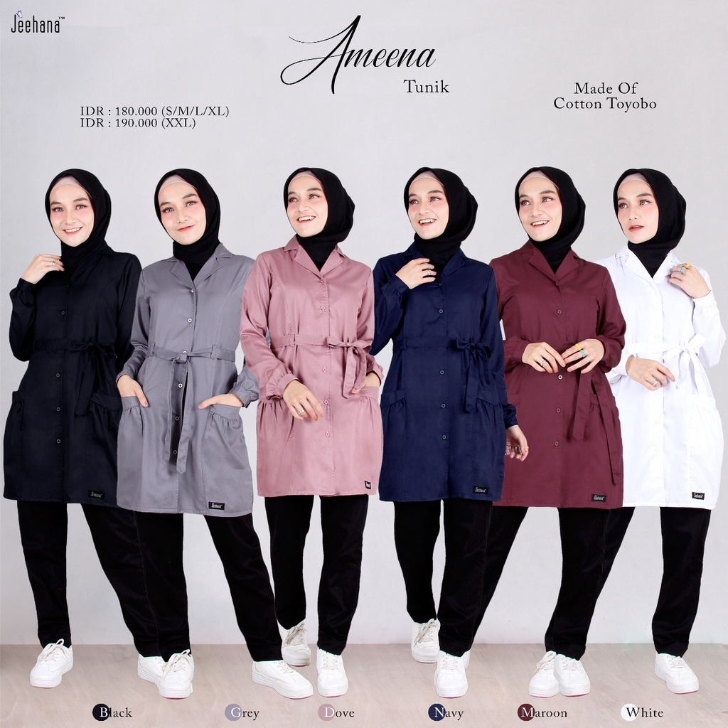 Jeehana tunik ameena/ atasan muslimah/ tunik terbaru