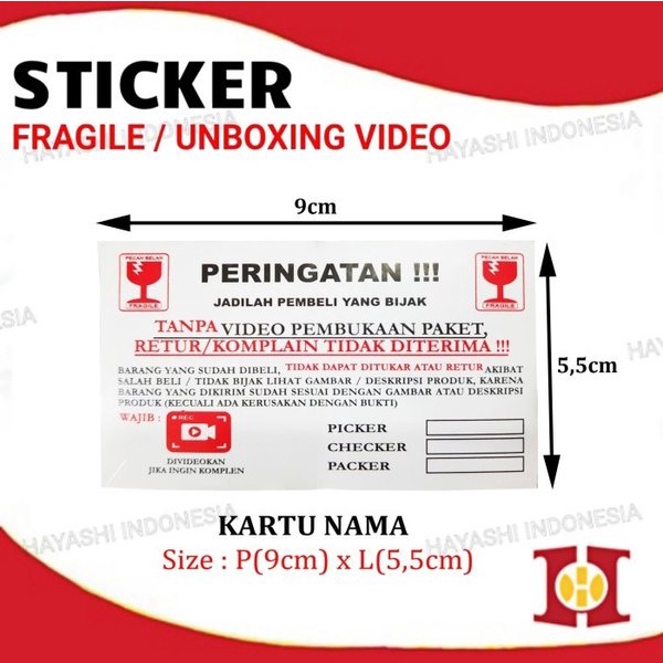 Stiker Label Video Unboxing Sticker Fragile Pecah Belah - 100pc