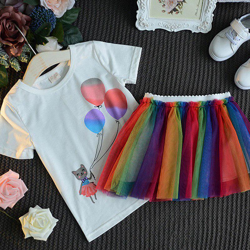 Baju Anak Perempuan Balon Cetak Putih T-shirt + Set Baju