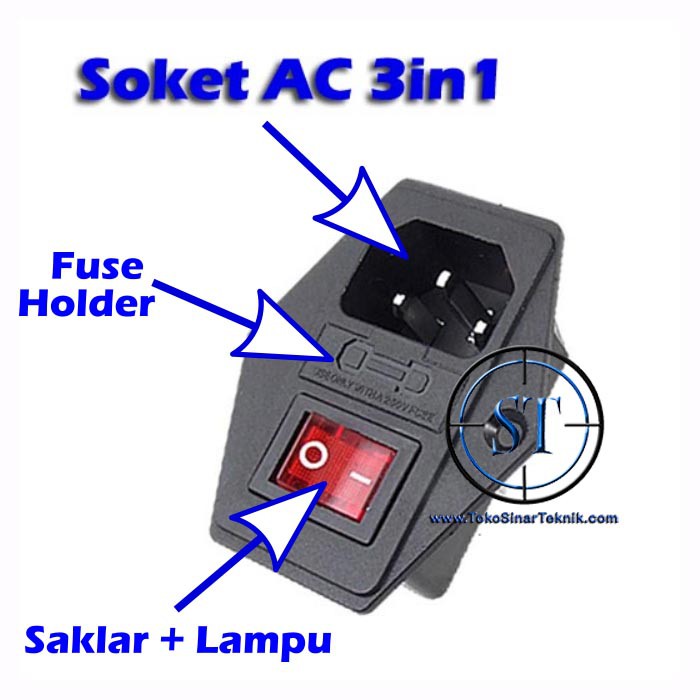 BA-88-3in1 Socket AC 3in1 + Saklar 4 Pin + Fuse Holder Power Outlet Socket