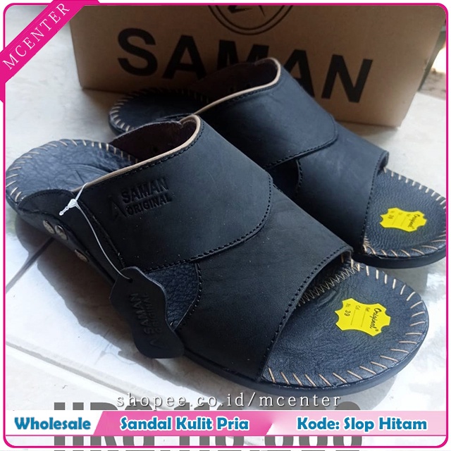 Saman Kode slop Sandal Kulit Sapi Asli Mode slide Cocok Buat Pria Jantan Cowok Macho