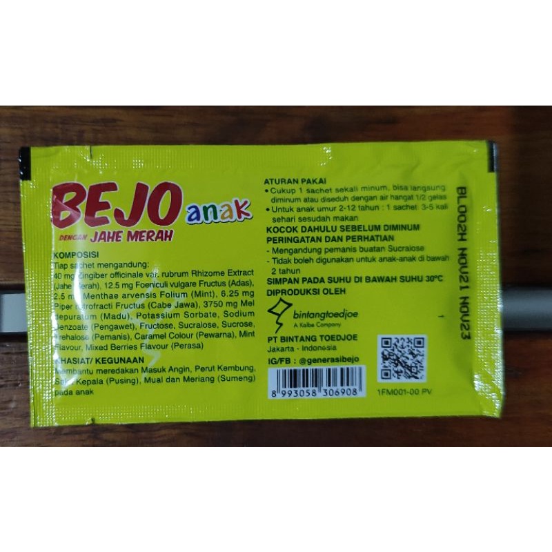 Bejo Jahe Merah Anak Sachet / Bejo Anak Eceran / Meredakan Masuk Angin / Perut Kembung / Sakit Kepala / Mual / Meriang / Bintang Toedjoe Anak