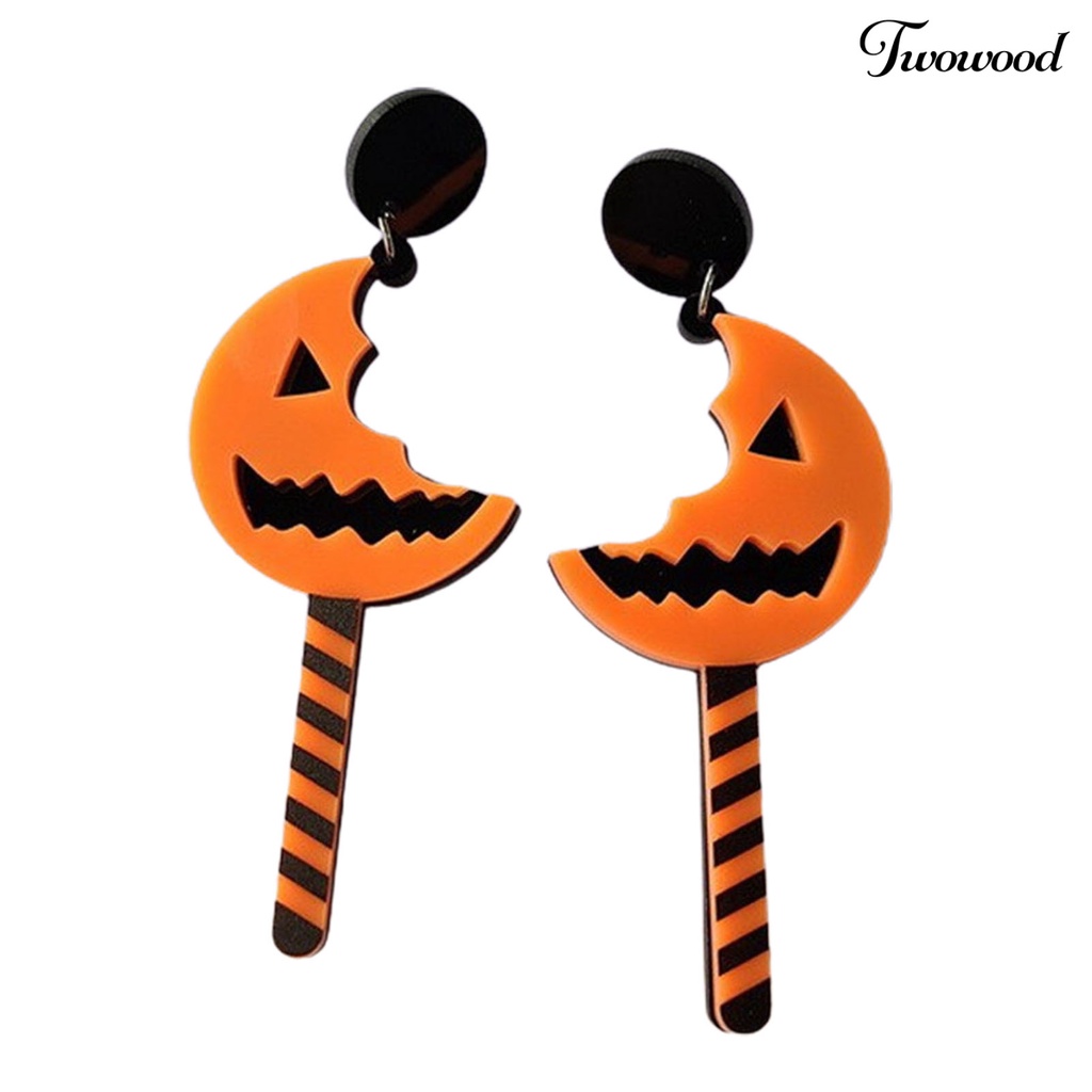 Twowood 1 Pair Halloween Earrings Pumpkin Pattern Moon Shape Acrylic Piercing Classic Dangle Earrings Fashion Jewelry