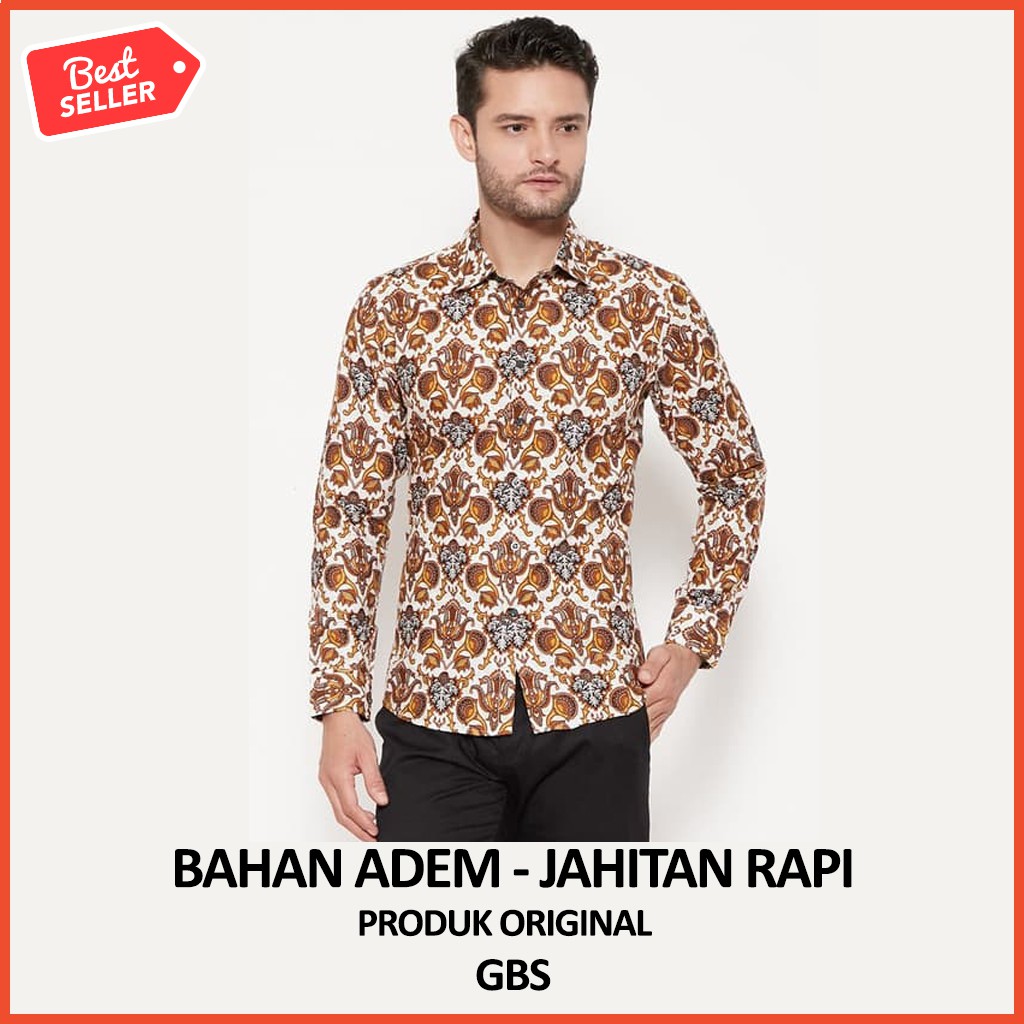 Kemeja Batik  Pria Modern Lengan  Panjang  Casual Modis Slim 