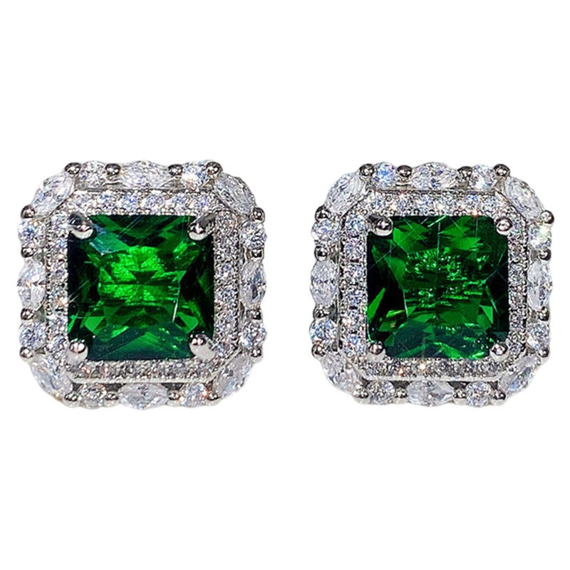 Anting Stud Cubic Zirconia Warna Hijau Gaya Vintage Untuk Wanita