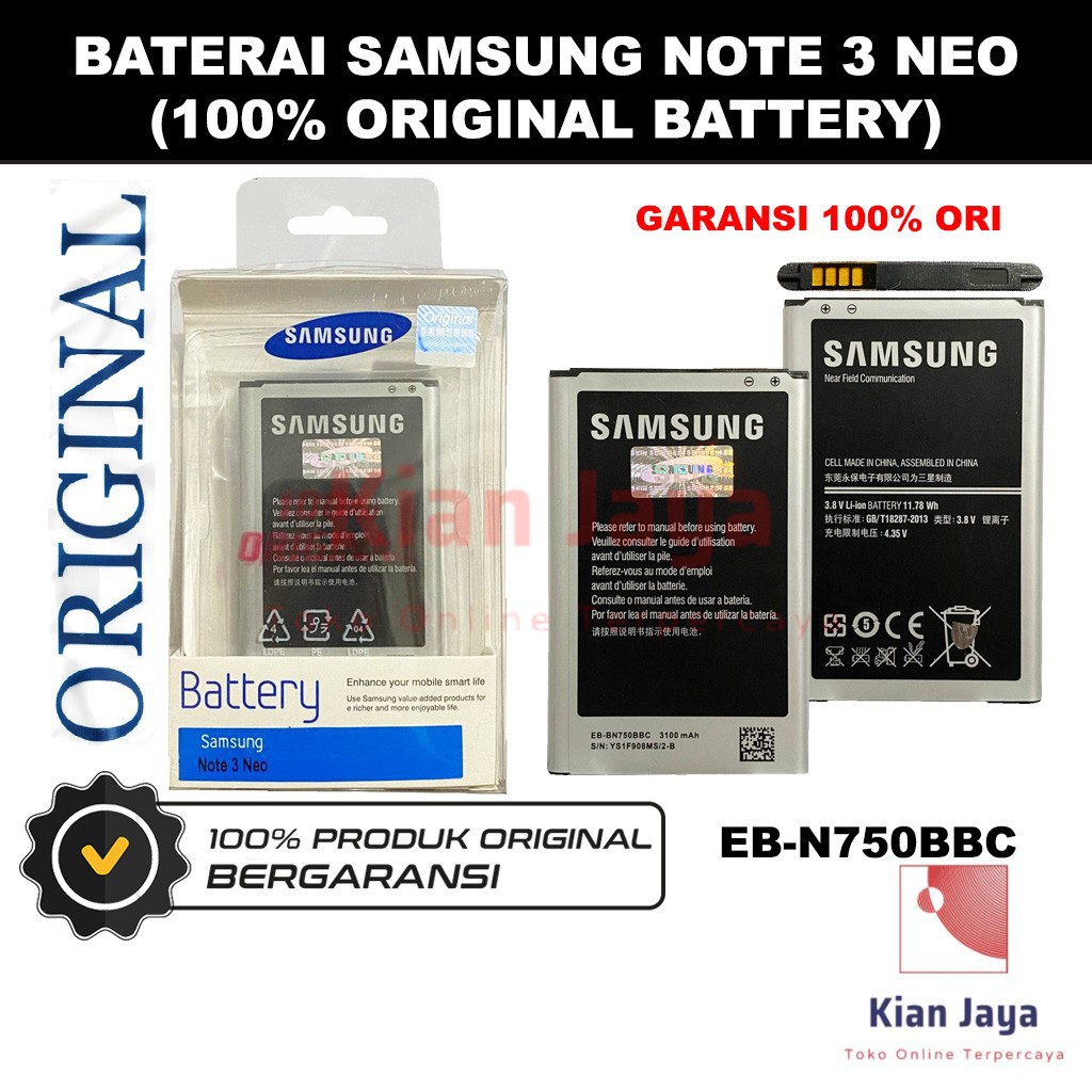 [Garansi 100% Ori] Baterai Samsung Galaxy Note 3 Neo / Batre Batrai Battery Hp EB-BN750BBC Original