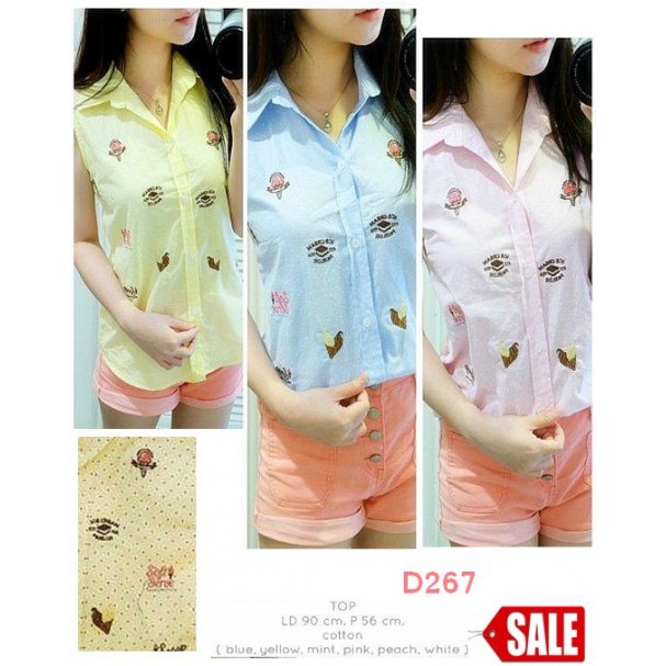 D267 - ATASAN KEMEJA SLEEVELESS TOP MOTIF LUCU IMPORT