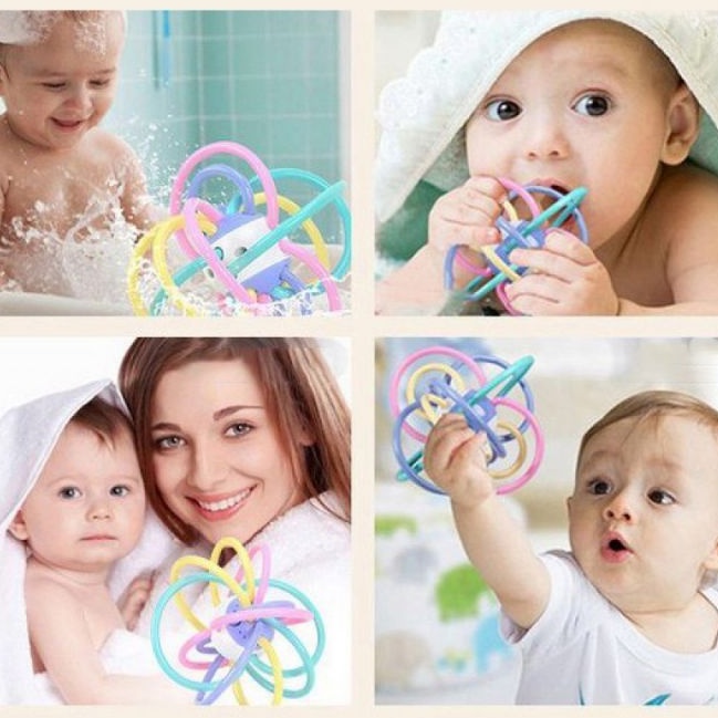 teether rattle jaring Bentuk bola mainan gigitan bayi