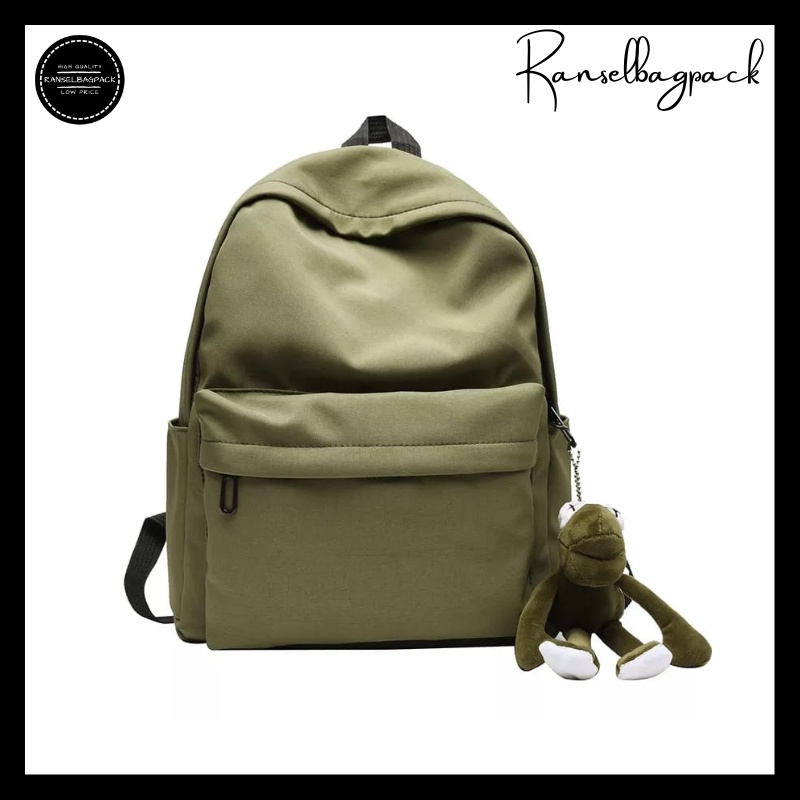 Tas Ransel Backpack Punggung Pria Wanita Sekolah Distro Polos Murah Terbaru Cewek Cowok Pria Wanita-Hijau ARMY