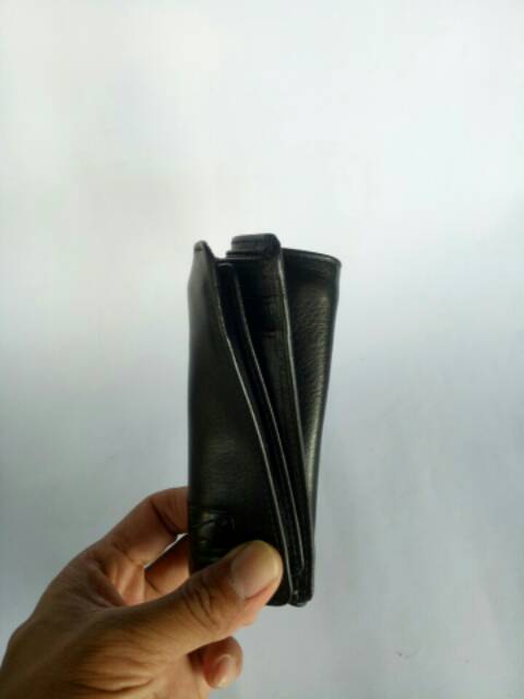 Dompet berdiri 3/4 pria kulit asli hitam dompet kartu