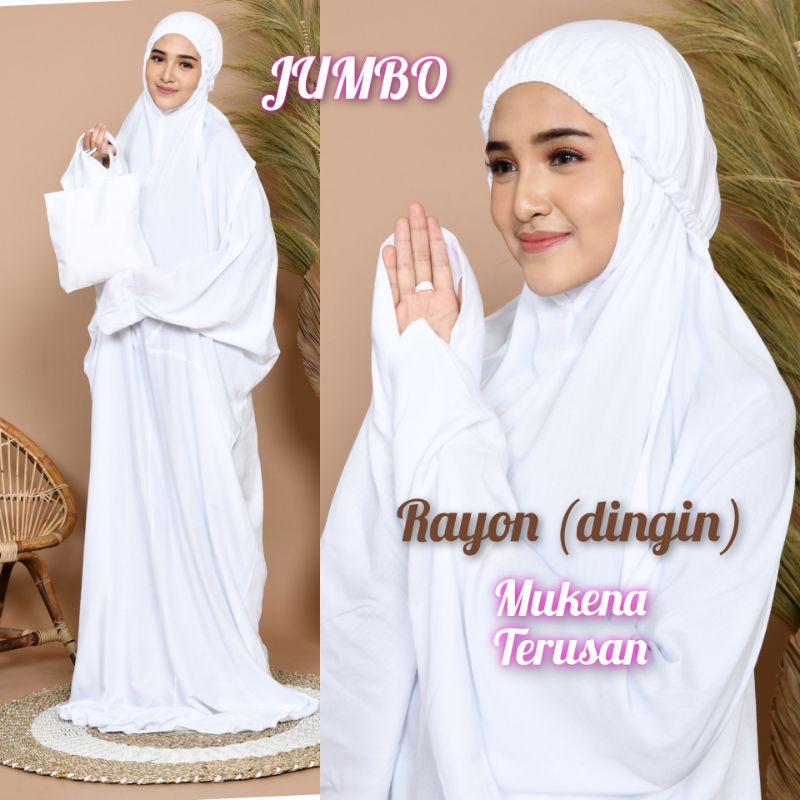 Mukena Terusan Putih Rayon Super Adem Nyaman – Mukena Lajuran Size Dewasa Jumbo