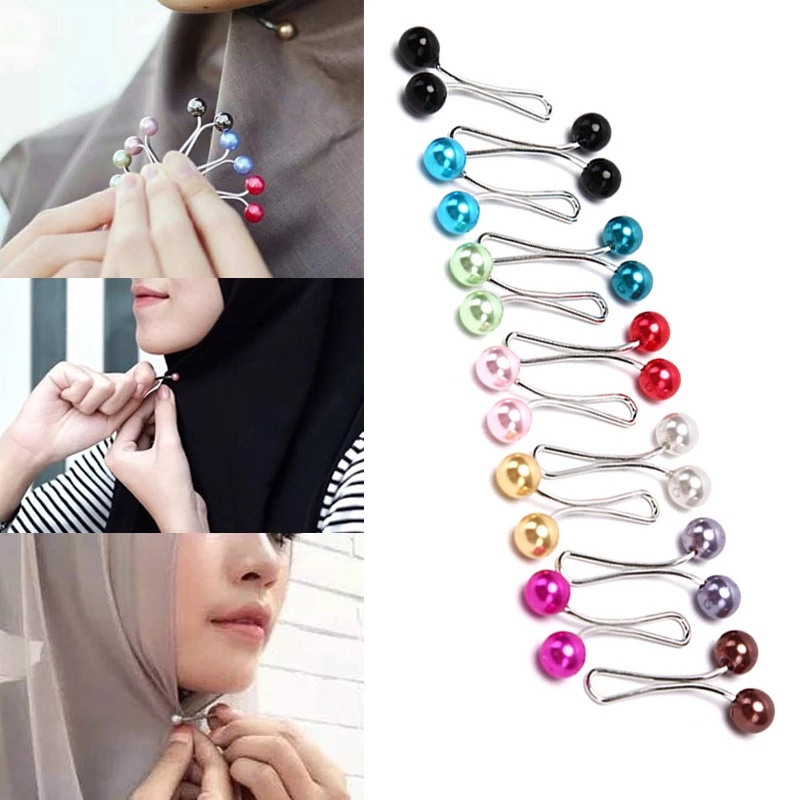 Klip Syal Hijab Bentuk U Bahan Alloy Anti slip Warna Acak Untuk Wanita Muslim