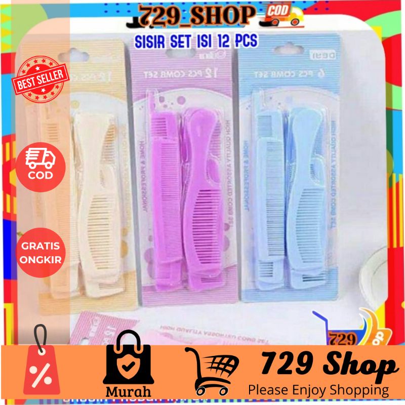 isi 12 Pcs Sisir Rambut Travel Korea Import / Paket Sisir Rambut Murah Best Seller