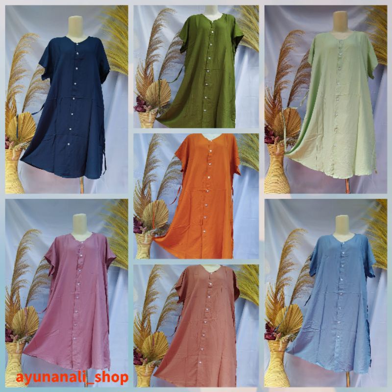 Dres kancing xxl polos/ Daster bali kancing polos jumbo xxl