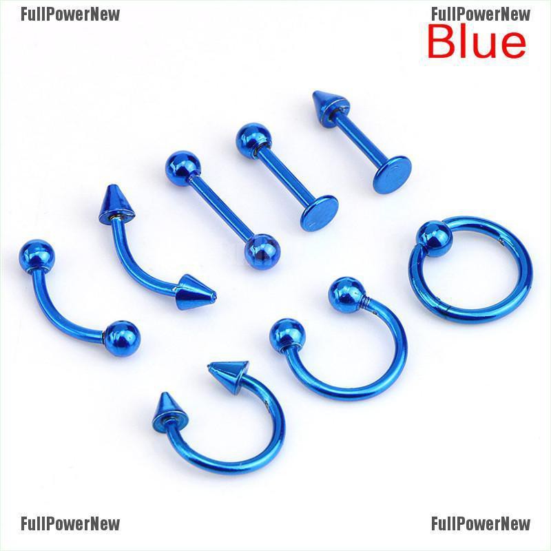 (FULL Jy) 8PCS / Set Anting Tindik Helix 16G Bahan Stainless Steel Untuk Alis / Telinga / Hidung / Bibir