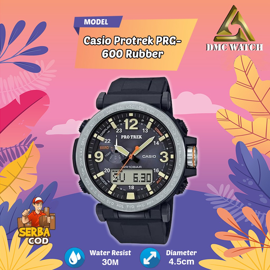 Jam Tangan Pria Casio Protrek PRG-600 Rubber Black Silver Original BM