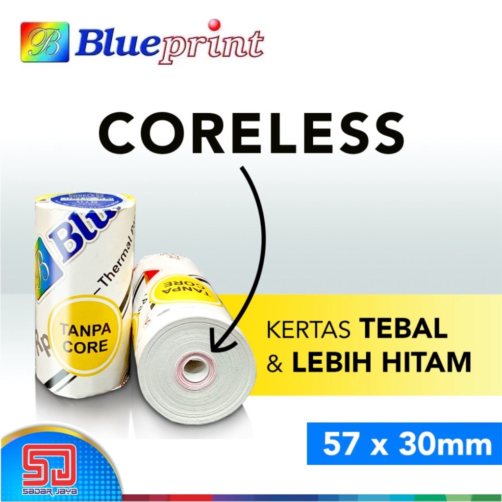 Blueprint Paper Thermal 57 × 30mm Coreless Kertas Thermal EDC Struk Nota Tiket Karcis