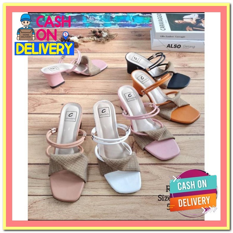 Sandal Heels Hak Tahu Wanita 3cm Formal Mewah /Sandal Hak Kaca Wanita Model Terbaru Modis Bisa Cod H