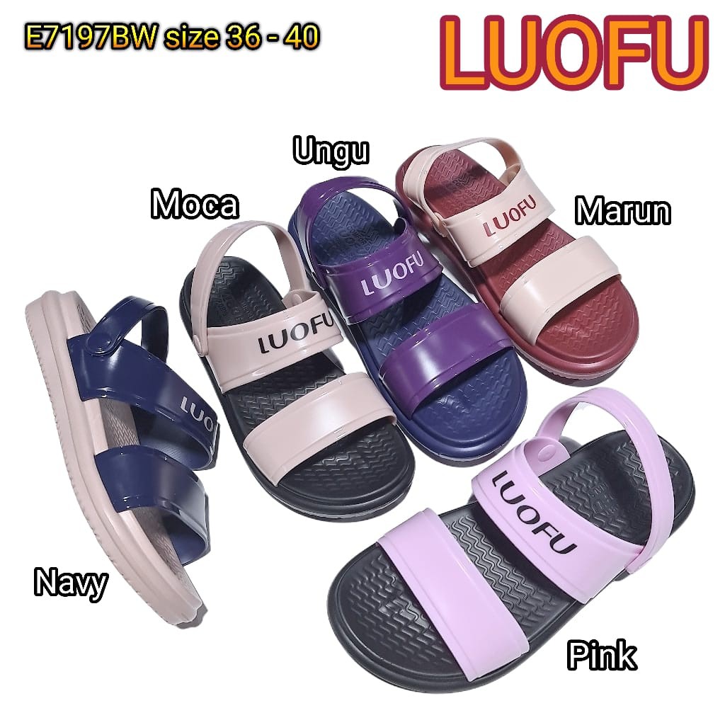 LUOFU ORIGINAL jelly sandal karet empuk murah sepatu tali wanita sendal cewek import E7197BW