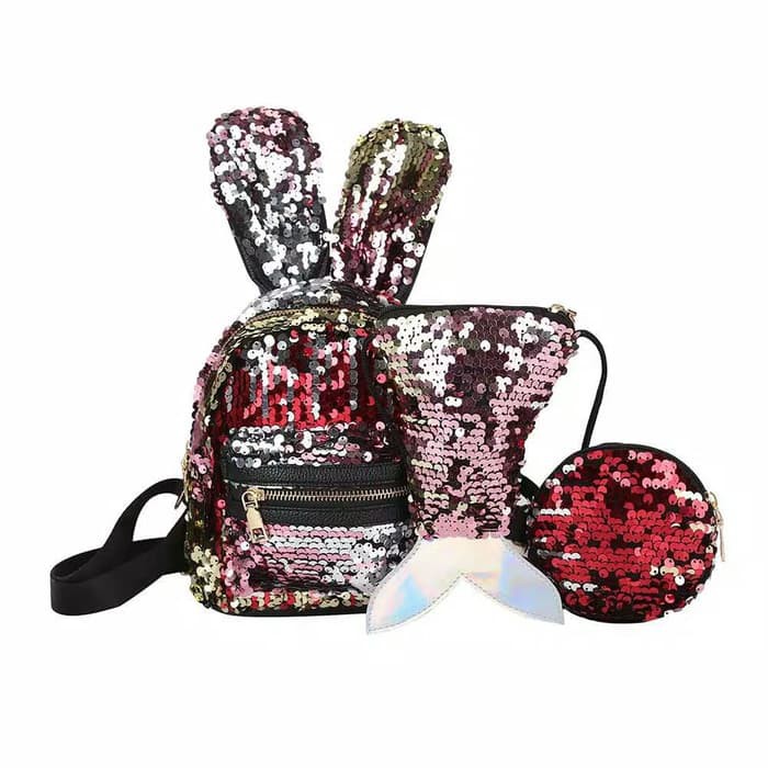 MOMBABY1 Tas Ransel Sequin Anak Motif Kelinci / Tas Trendy Anak Sequin Motif