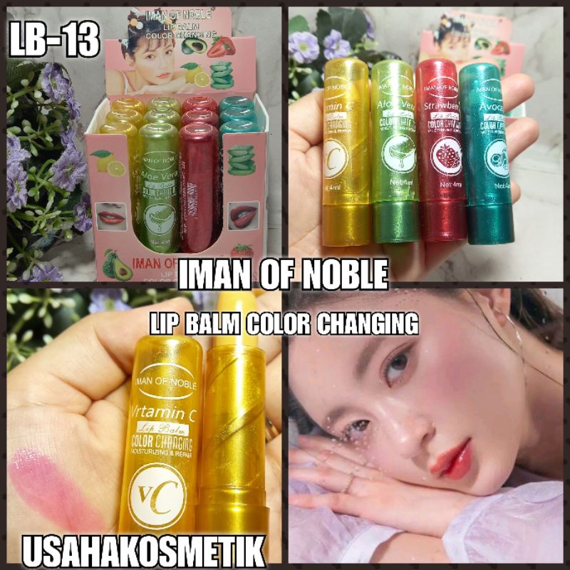 PROMO PERBOX ISI 12PCS LIP BALM IMAN OF NOBLE COLOR CHANGING HARUM FRUIT NO.L-13 | LB-13