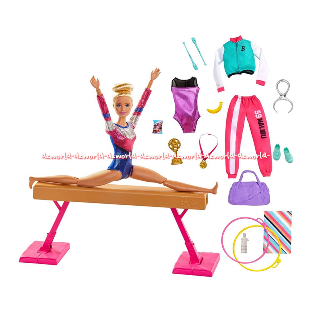 Barbie Gymnastics Doll And Playset With Twirling Feature Mainan Boneka