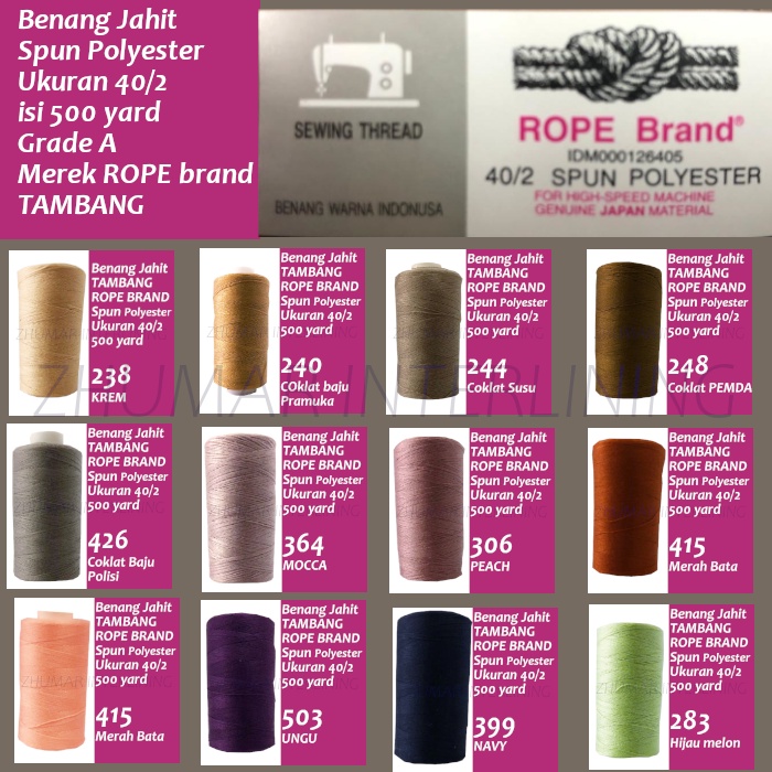 Benang Jahit  Merek TAMBANG ROPE BRAND 40/2 SpunPoly 500yard  ORIGINAL