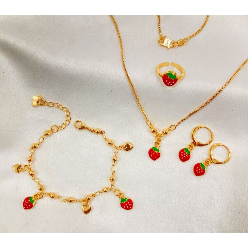 set perhiasan anak perempuan strawberry merah marun,1 set perhiasan anak terbaru,perhiasna anak xupi