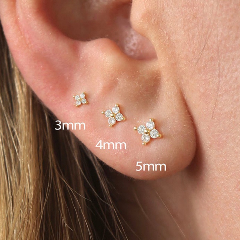 Anting Stud Desain Bunga Kecil Warna Emas Untuk Wanita