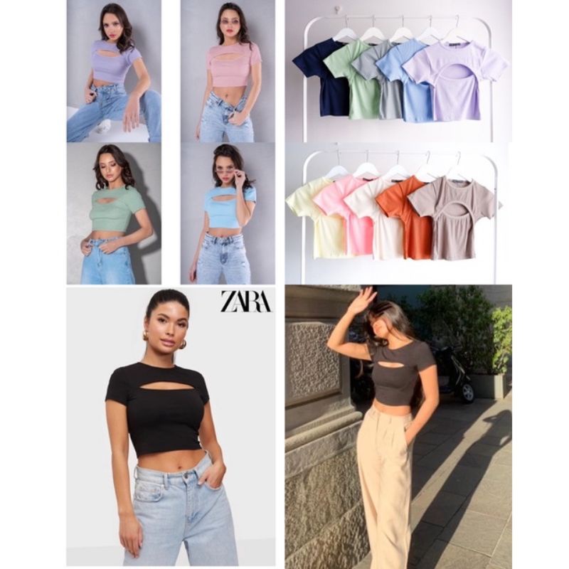 zara cut out front crop tee