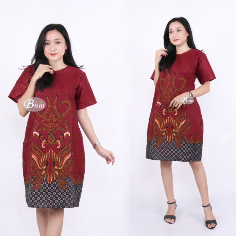 DRESS BATIK WANITA DRESS WANITA MODERN LENGAN PENDEK BAJU KANTOR WANITA KEKINIAN