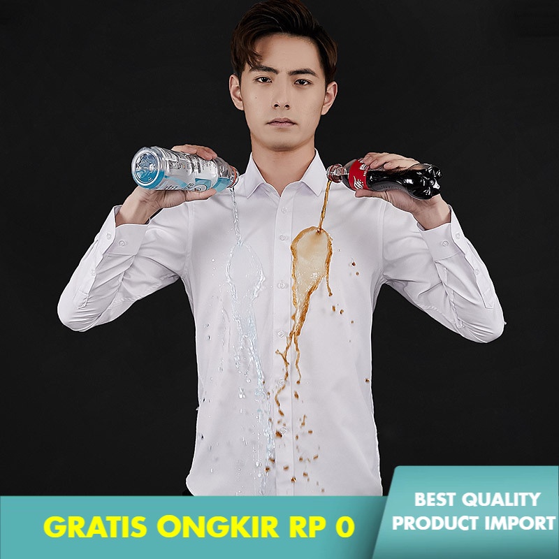 Kemeja Pria Kasual Pria Warna Solid Kemeja Lengan Panjang  Korea Slim-Fit Besi-Gratis Formal Kemeja 