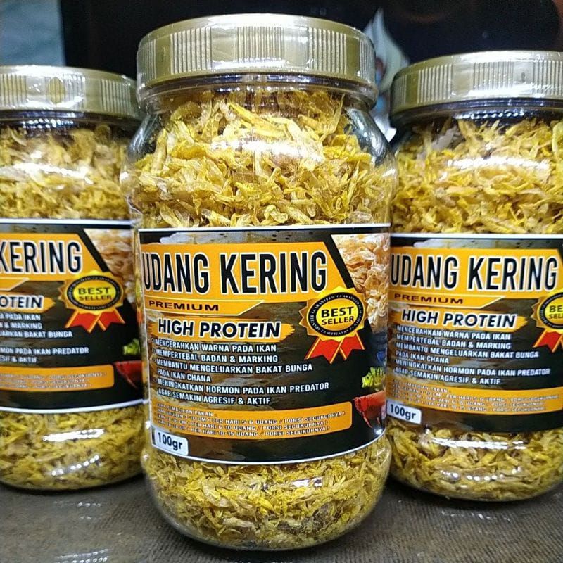 Udang Kering 100gr Premium Pakan Ikan Chana,Arwana,Louhan,Pbass,Oscar