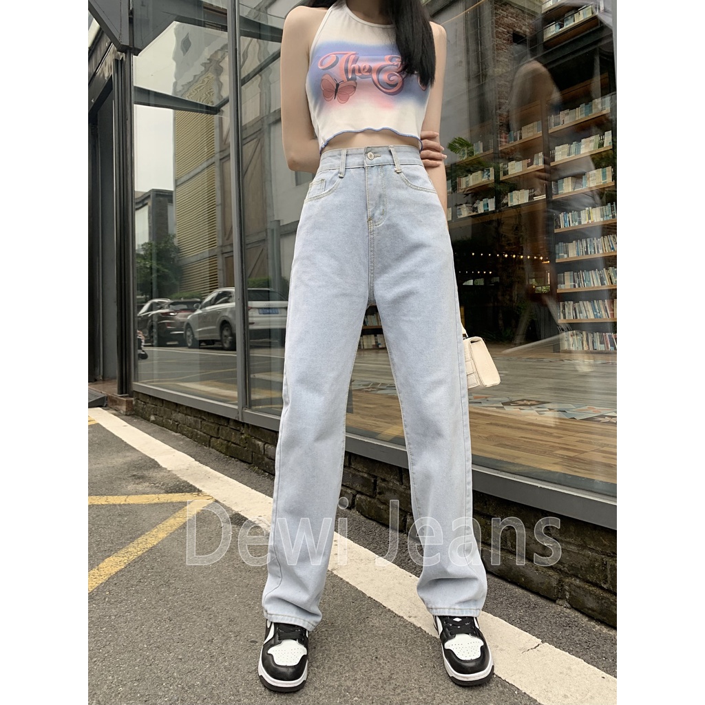 L.A.Outlet J53 Celana Jeans Wanita Celana Wanita Berkobar HW Pinggang Tinggi Celana Skinny Biru Muda   Jeans Impor Gaya Korea Musim Panas Segar