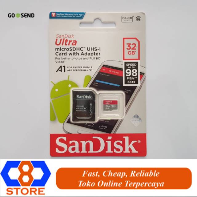 MEMORY MICROSD MICRO SD SANDISK 32GB CLASS 10 ULTRA ORIGINAL RESMI