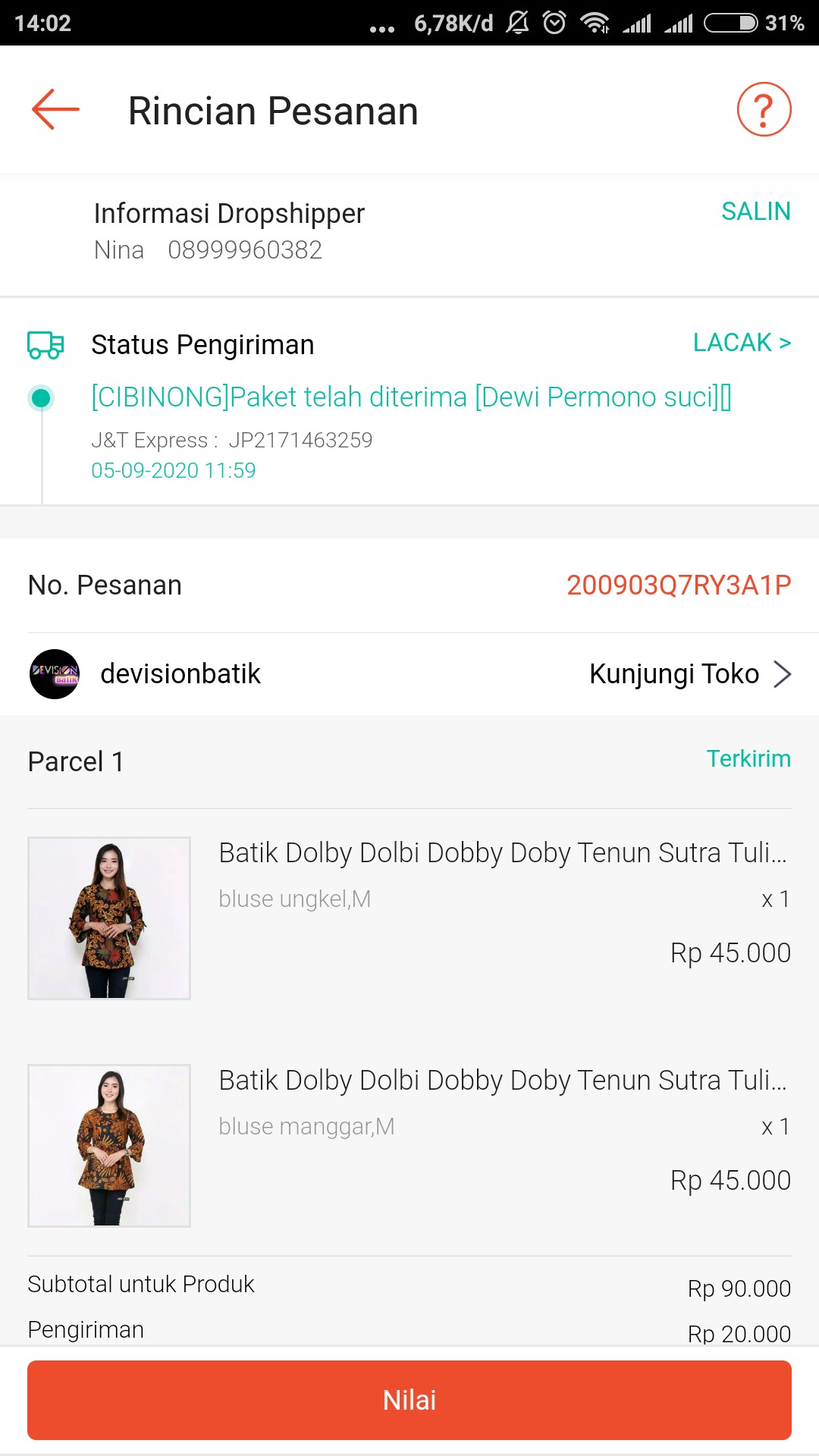 Batik Dolby Dolbi Dobby Doby Tenun Sutra Tulis Katun Atbm Baron Atasan Batik Wanita Sogan Srg308
